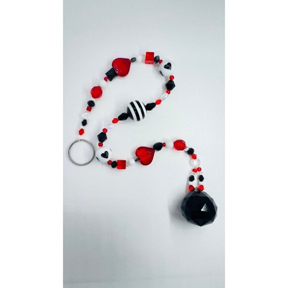Beaded Suncatcher Black White Red Crystal Prism Hanging Patio Decor Yard Art - Picture 8 of 10